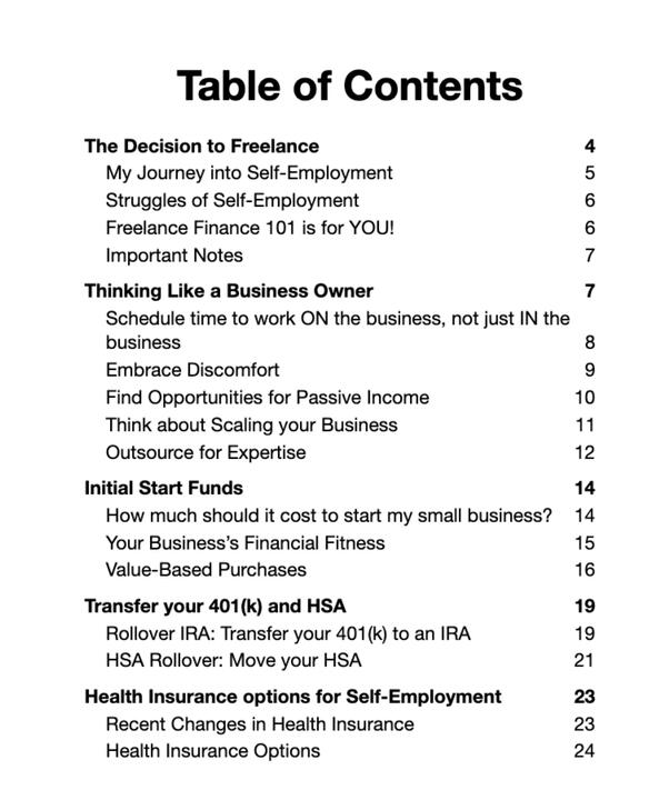 Freelance Finance 101 Table of Contents